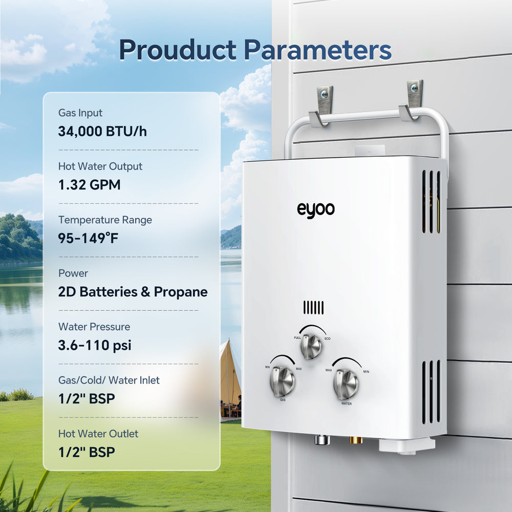 Eyoo 5L 34000 BTU Portable Propane Water Heater Outdoor