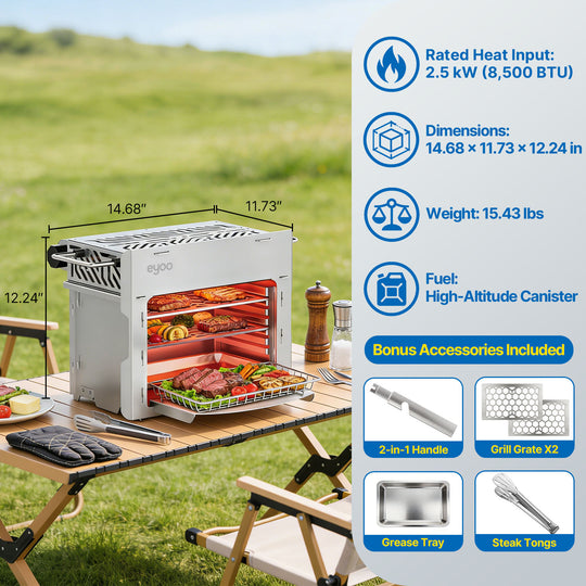 Portable Propane Gas Broiler, Tabletop Steak Grill 1472°F High Heat